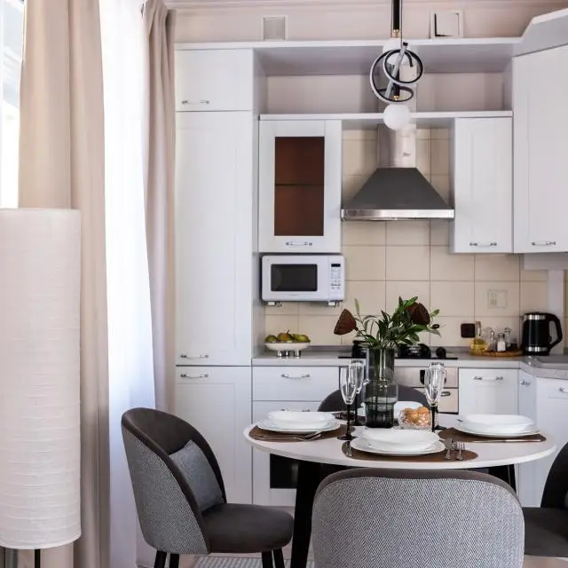 Real photos of Latte apartments in Svetlogorsk near a quiet lake