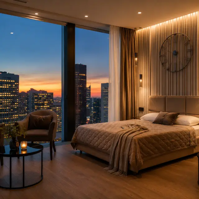 Real photos of Sunset side in the Moscow City designer apartment