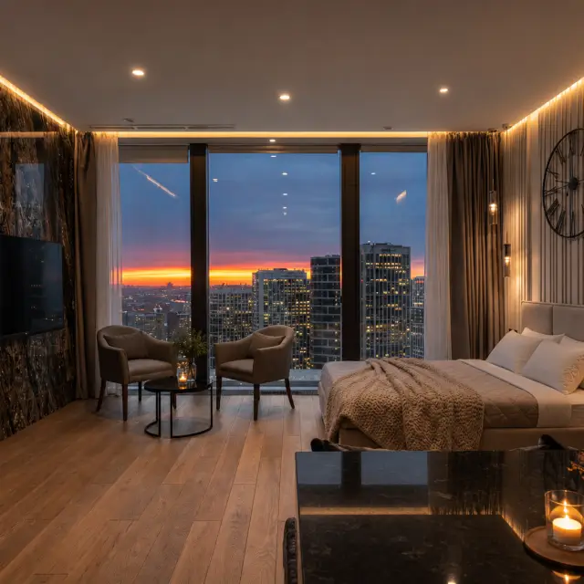 Real photos of Sunset side in the Moscow City designer apartment