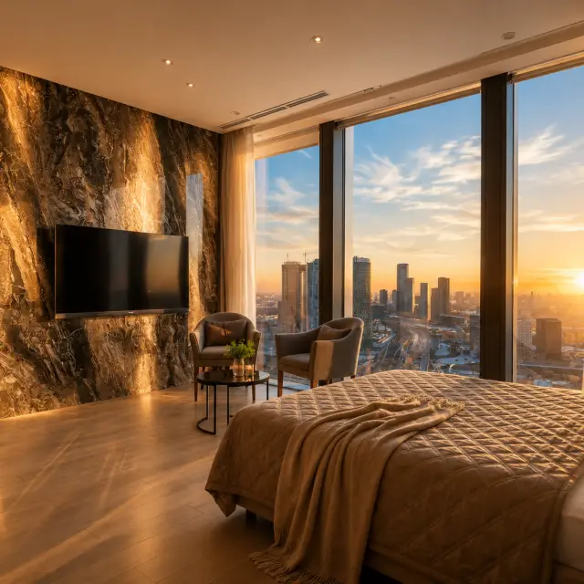 Real photos of Sunset side in the Moscow City designer apartment