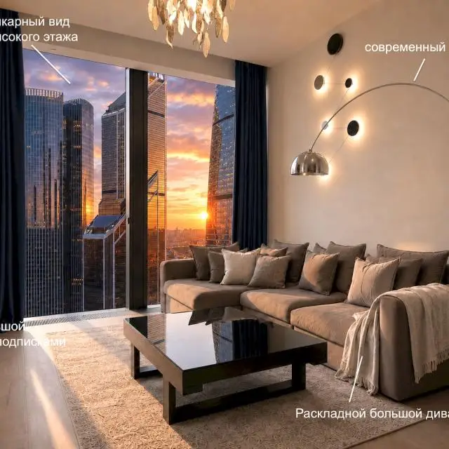 Real photos of Apartment Moscow City AV Sunset 2 rooms 35th floor with speaker and lighting