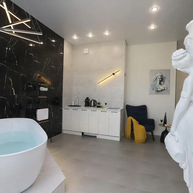 Real photos of An apartment with a wow effect: a bathtub by the window, a separate shower and a hanging balloon!